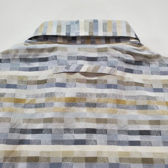 Signum Shirt Mens Medium Earth Tones Short Sleeve Casual Button Up Big Buttons - Picture 12 of 16